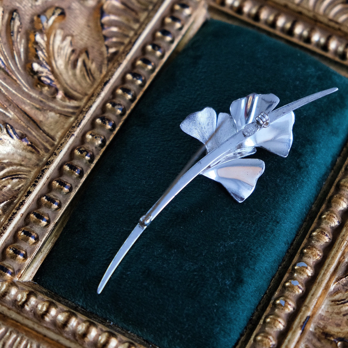 Christian Dior 1970s 925 Sterling Silver Ginko Branch Vintage Brooch