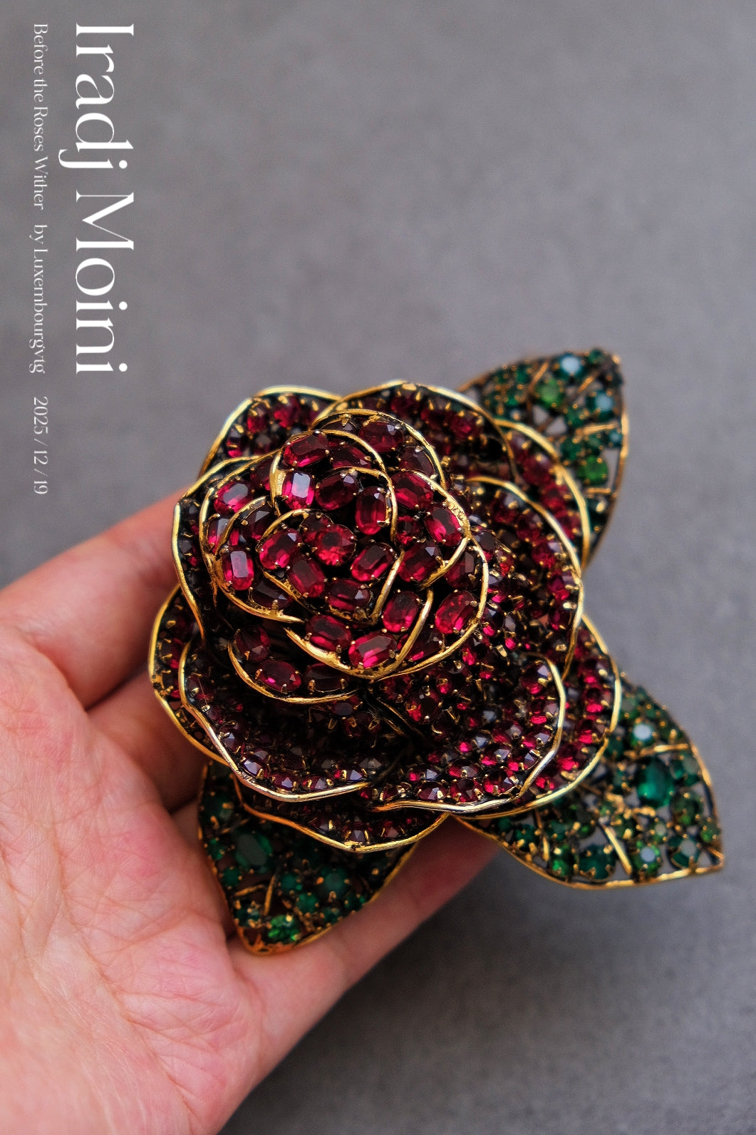 IRADJ MOINI massive size Vintage Brooch natural stone Trembling Rose Vintage pin