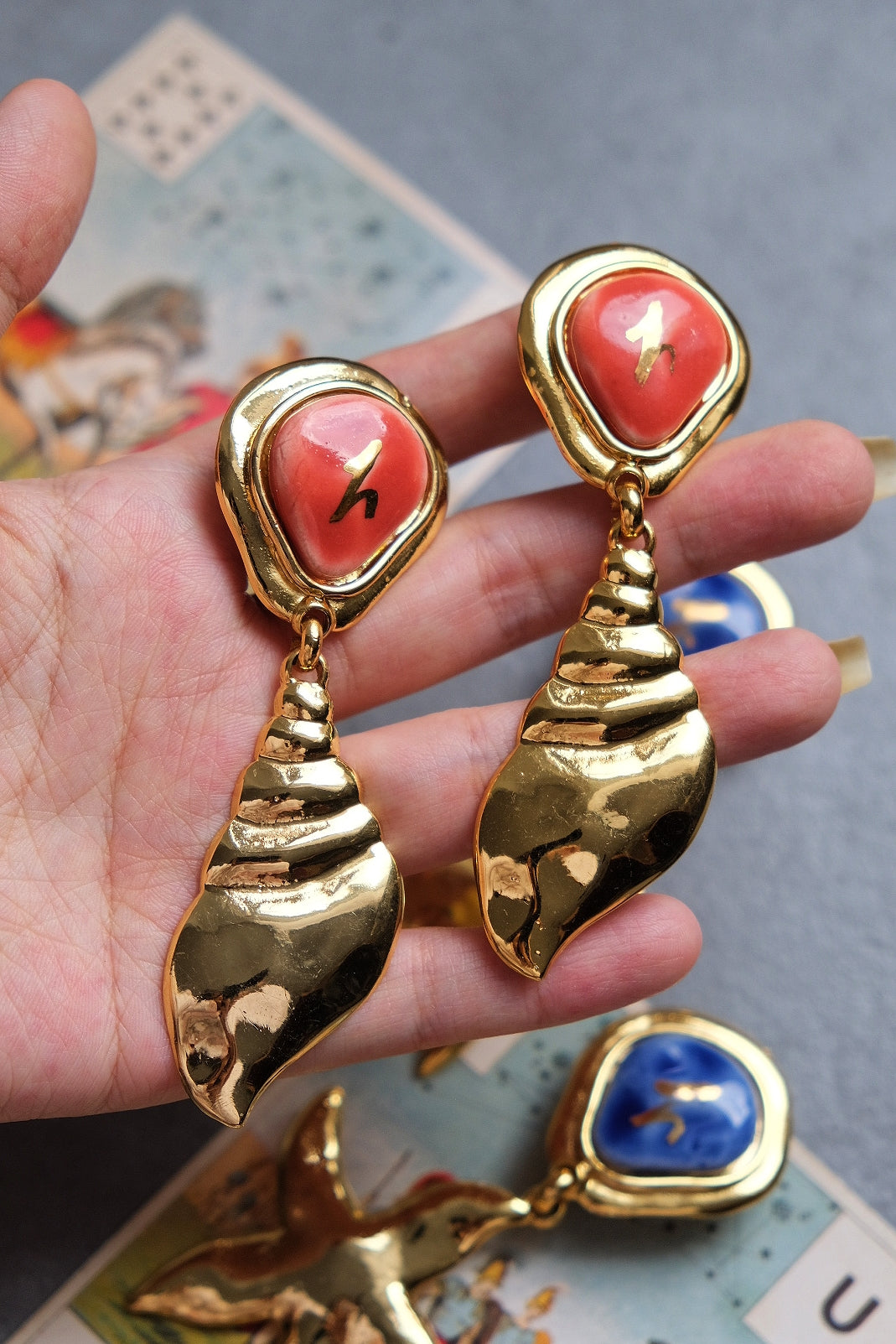 Edouard Rambaud Starfish / Seasnail Statement Vintage Ear clips Statemenr Earrings