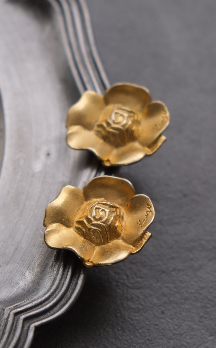 KENZO PARIS camellia flower clip on earrings vintage earrings vintage ear clips
