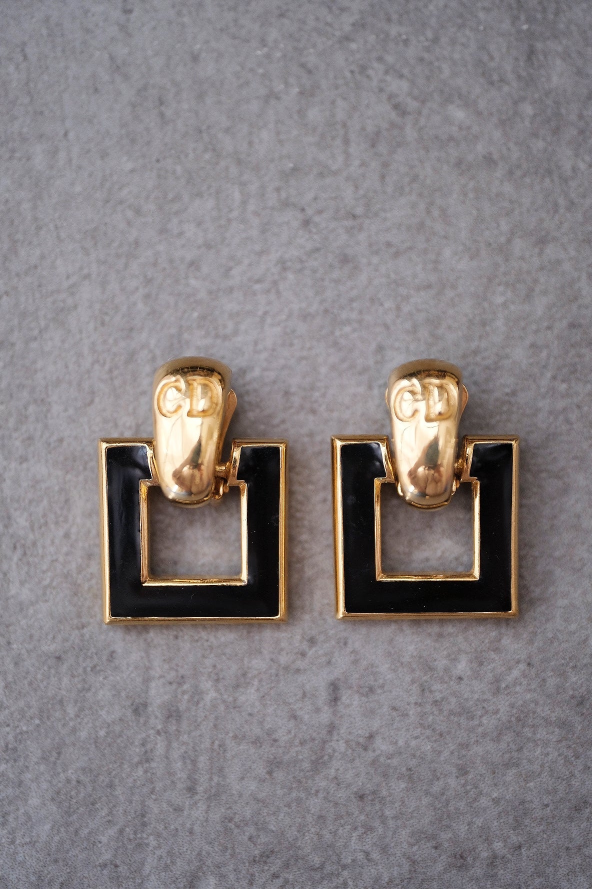 Christian Dior CD Black Enamel Square Vintage Earclips