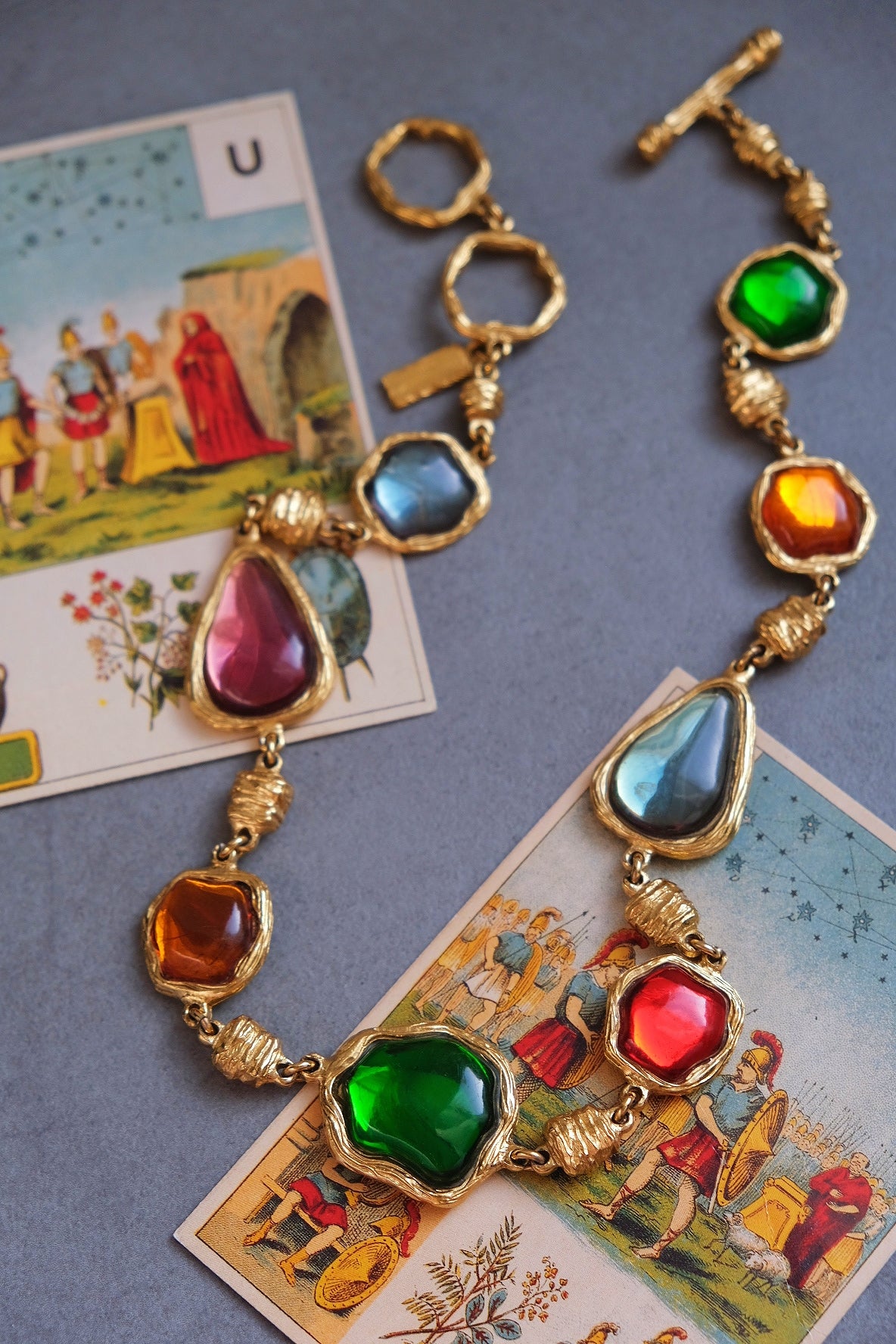 Charles Jourdan rainbow cabochon chocker necklace French Vintage necklace