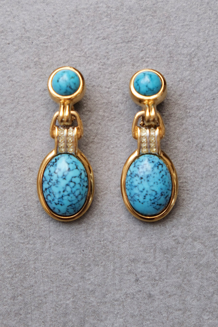 Lanvin Germany Imitation Turqoise glass earclips Vintage Earrings