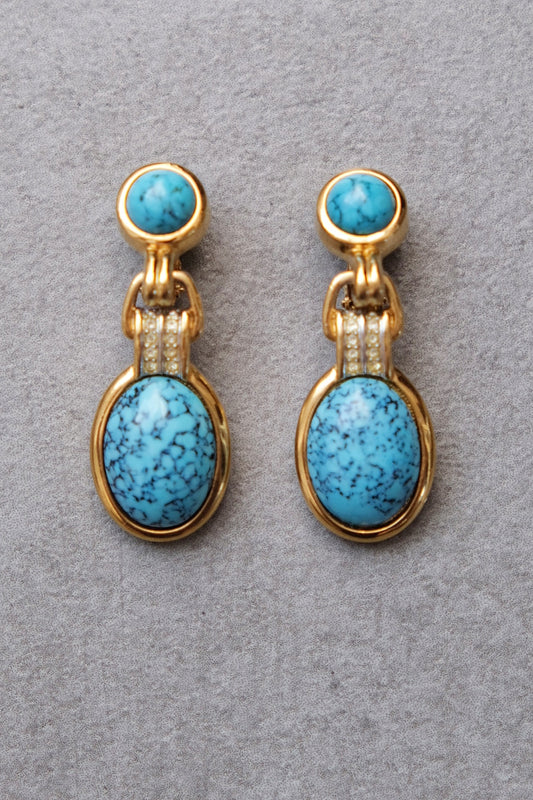Lanvin Germany Imitation Turqoise glass earclips Vintage Earrings