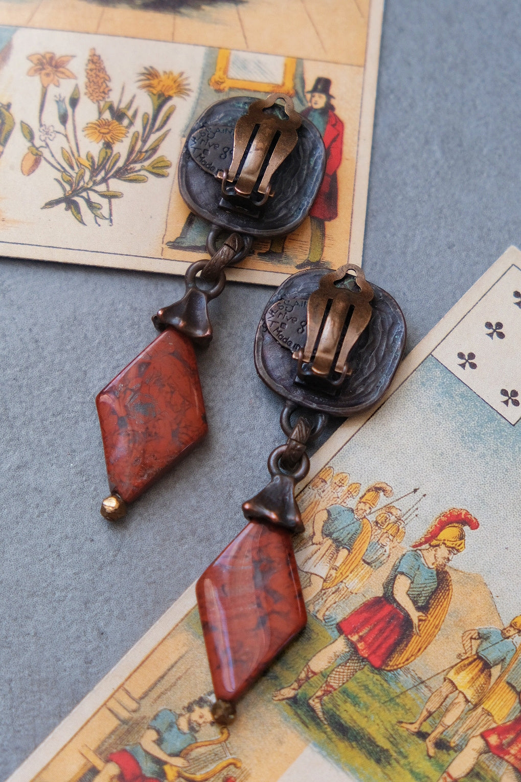 Yves Saint Laurent YSL Rive Gauche vintage natural stone Earclips