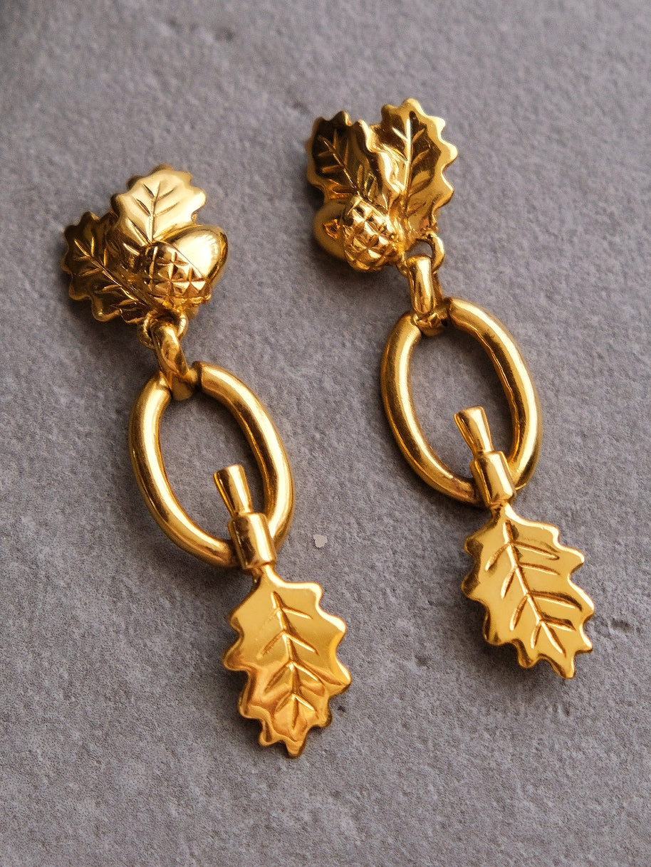 Ines de la Fressange oak leaf earclips Statement Vintage Earclips
