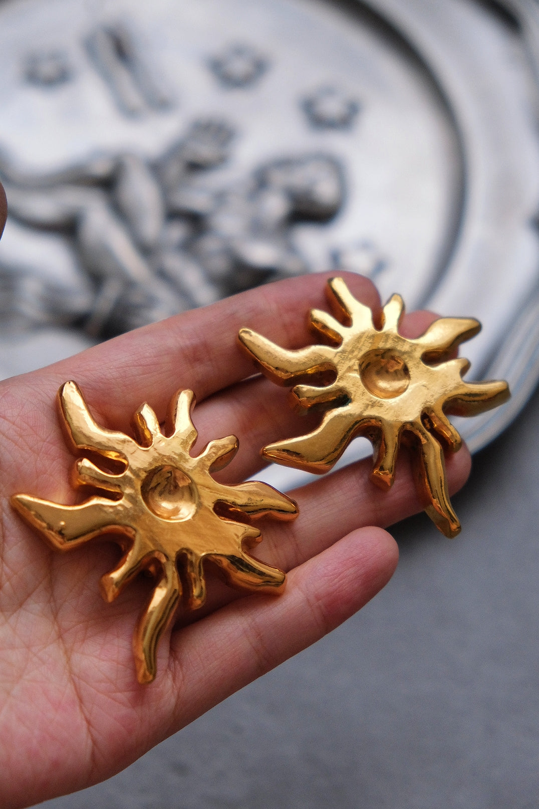 CHRISTIAN LACROIX Massive size Vintage sun ear clips statement earrings