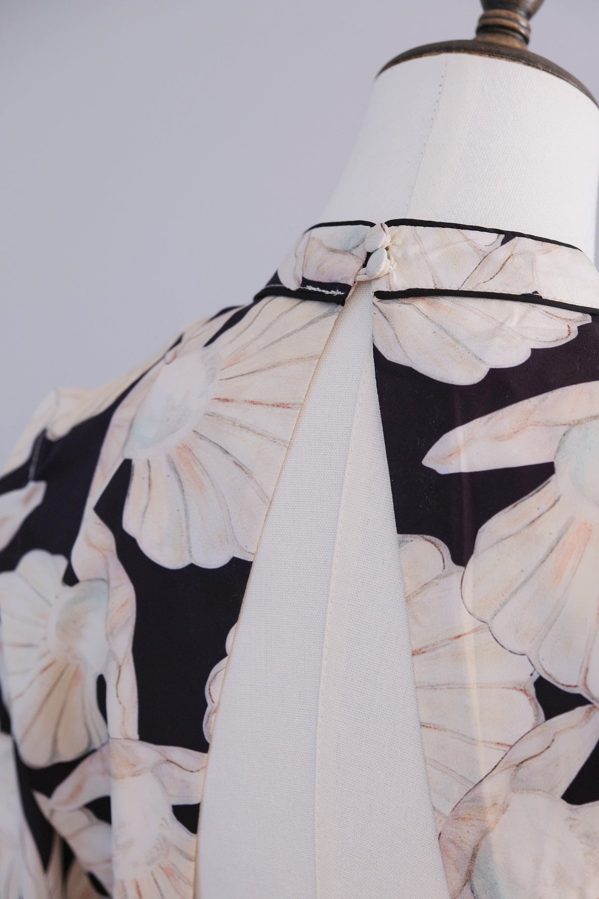 COMING SOON     RIXO Dani Pearl Shell Black and Cream Silk High Neck Maxi Dress