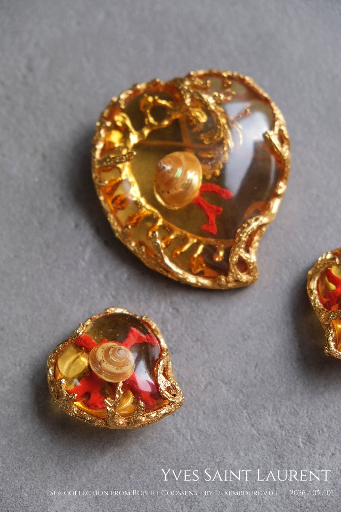 Yves Saint Laurent Vintage massive size heart brooch/earclips jewelry set