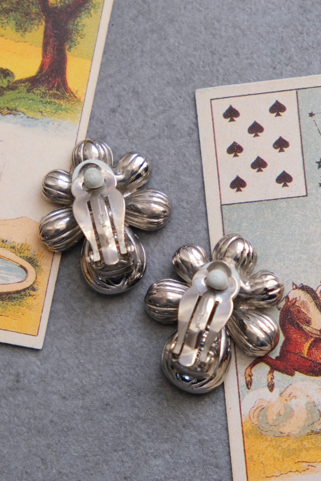 Yves Saint Laurent YSL vintage blue crystal flower Earclips
