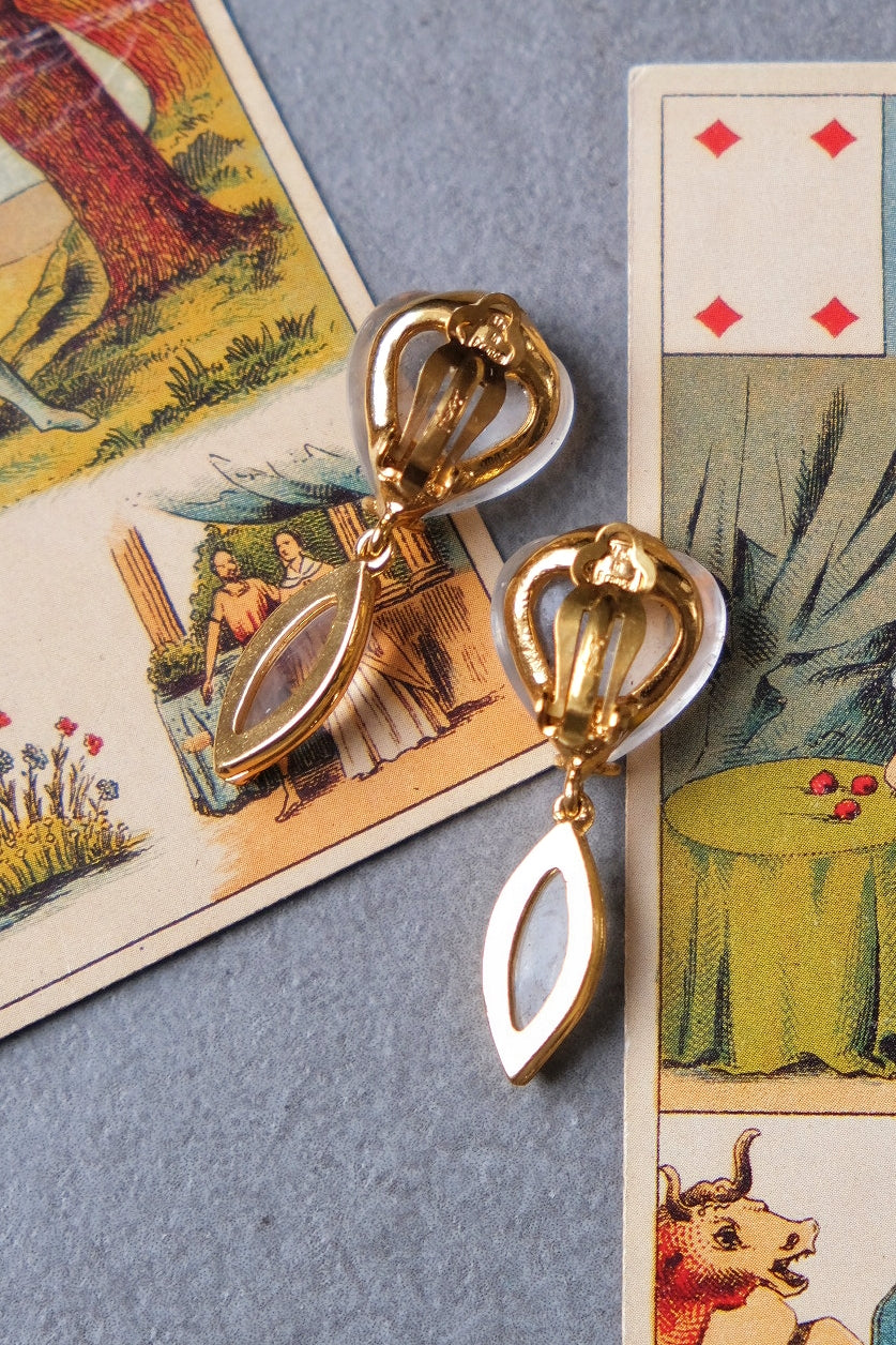 Yves Saint Laurent YSL vintage rock crystal heart Earclips
