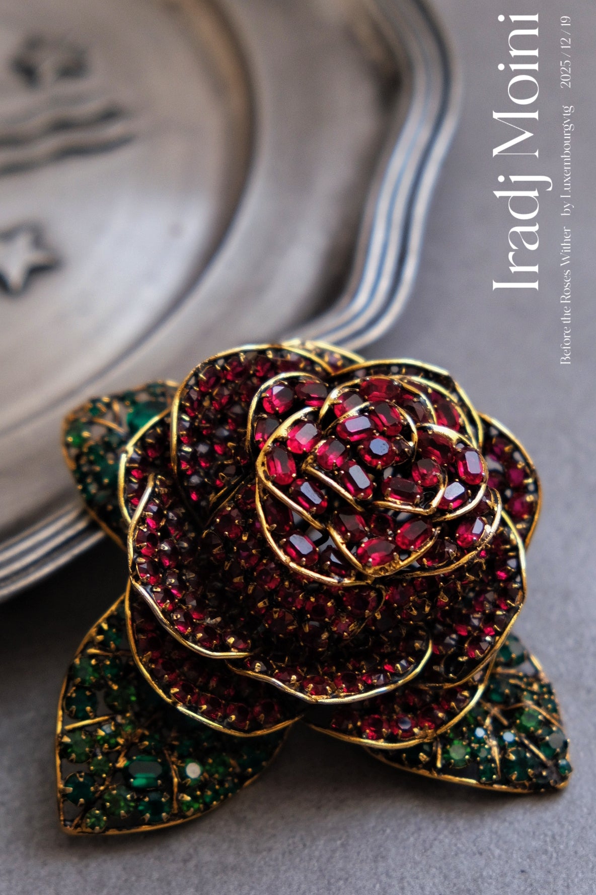 IRADJ MOINI massive size Vintage Brooch natural stone Trembling Rose Vintage pin