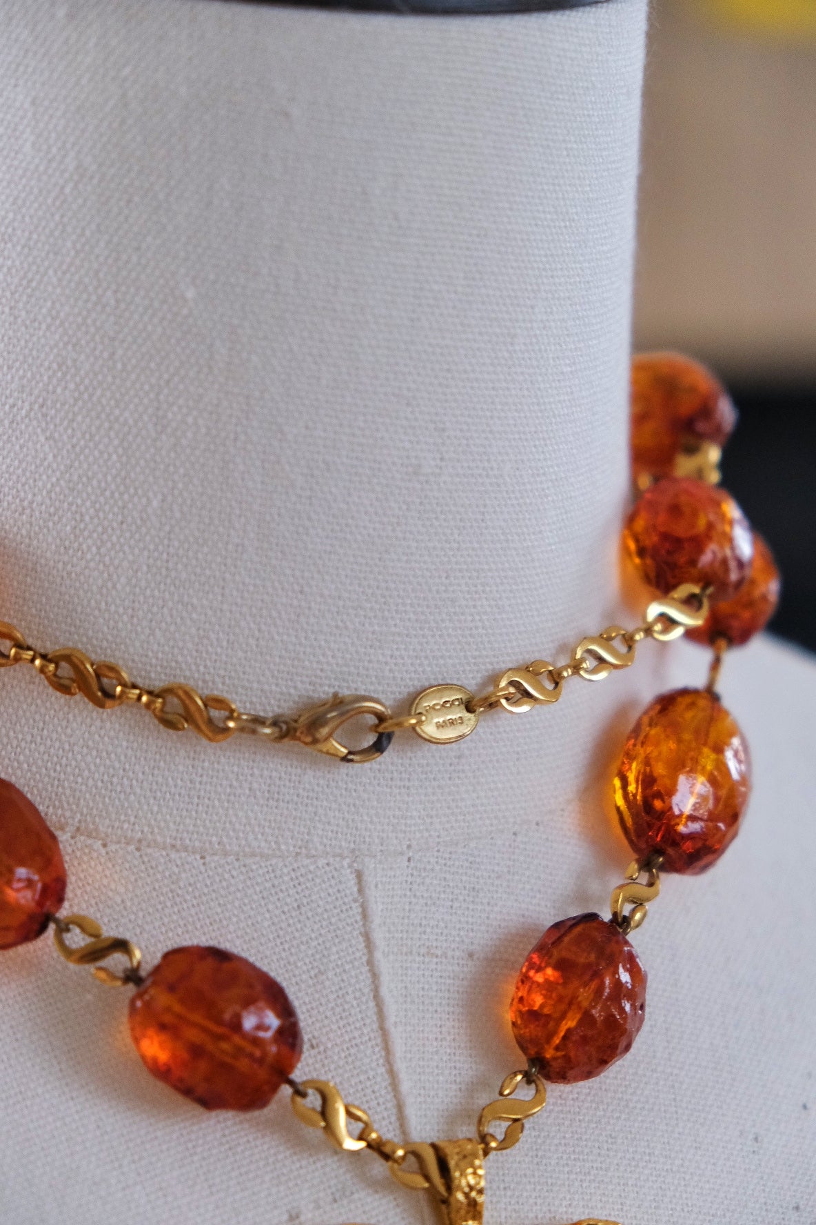 Poggi Paris Amber Resin Jelly Heart Vintage Necklace