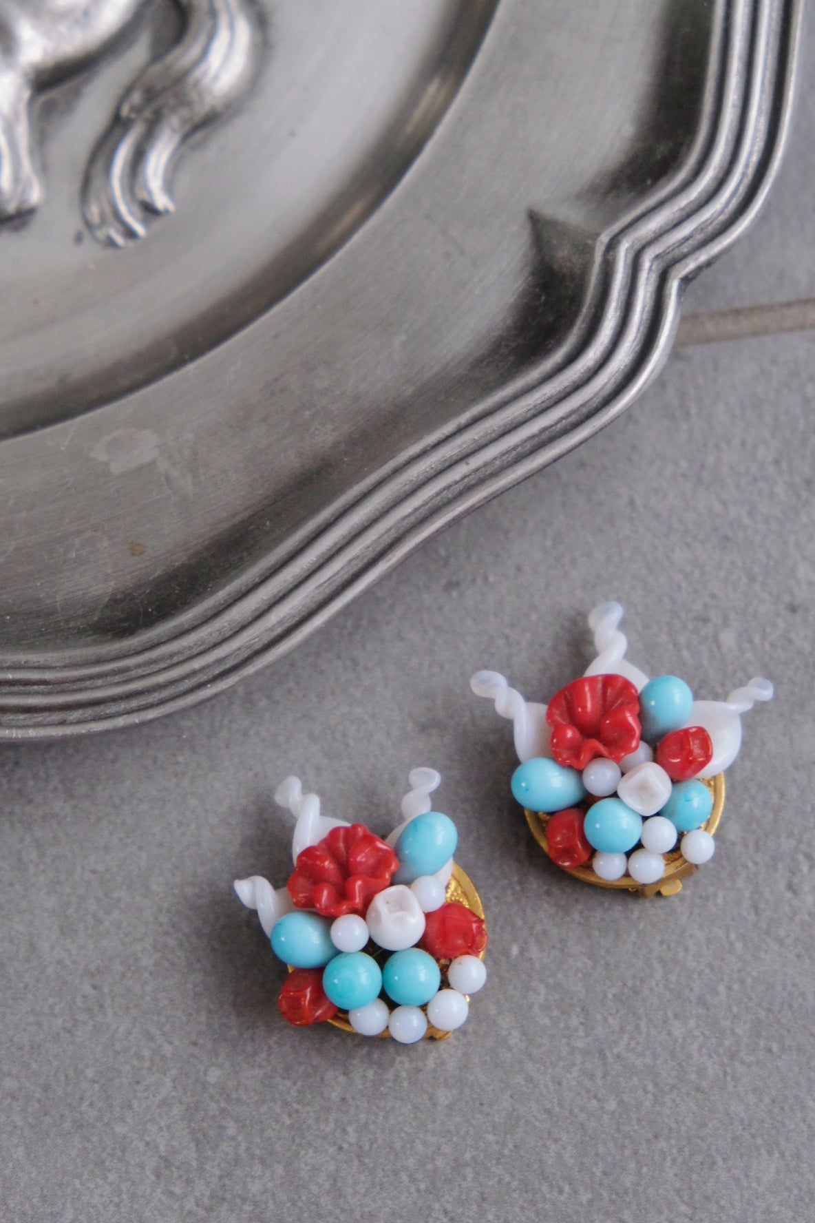 Louis Rousselet Glass Flower Earclips Vintage Earrings