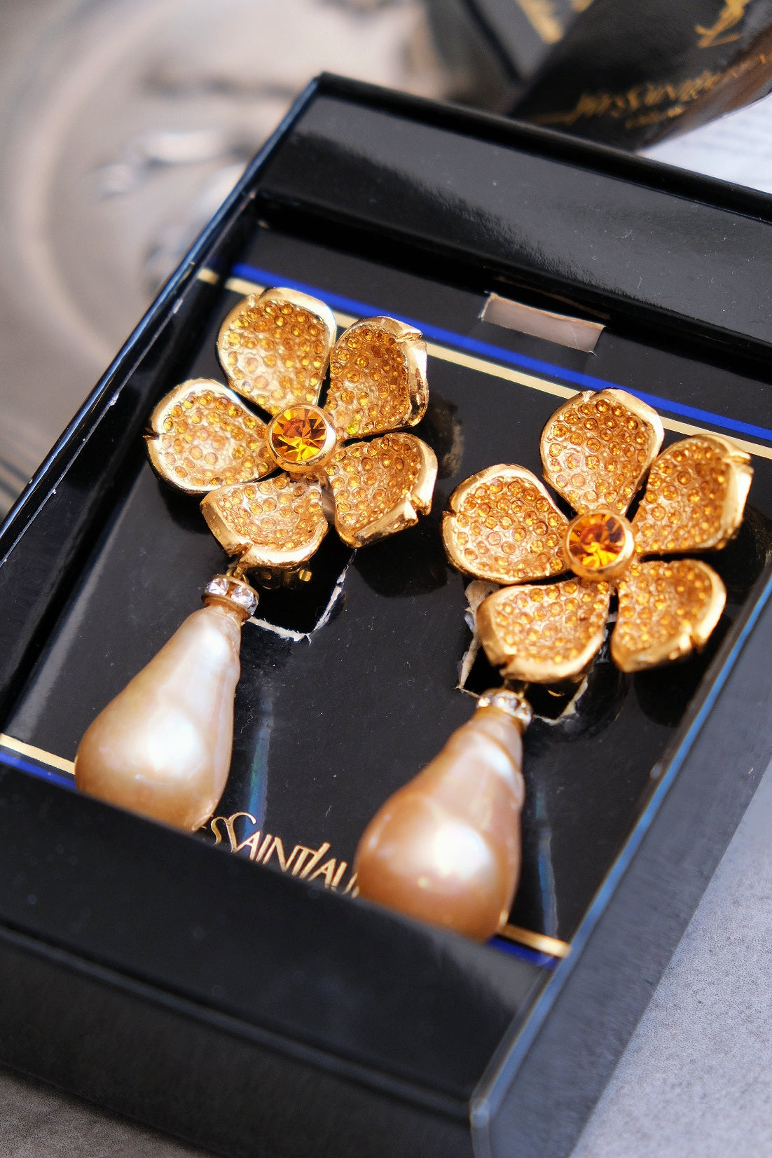 Yves Saint Laurent YSL Rive Gauche vintage flower runway earclips statement earrings