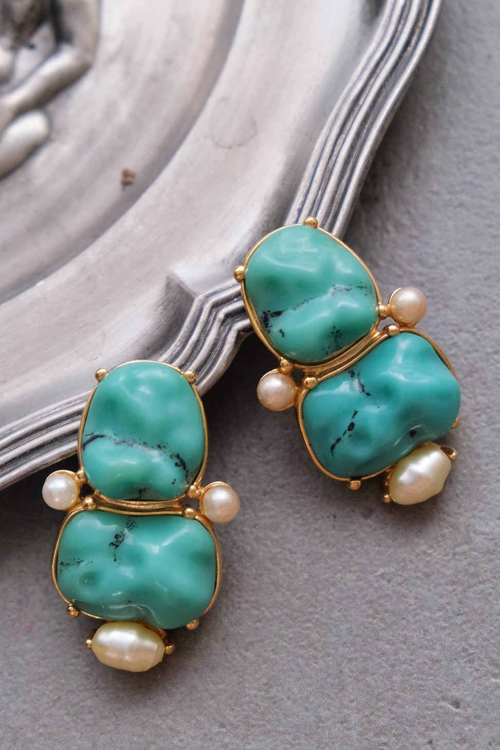 Yves Saint Laurent Bookpiece Turqoise Cabochon Earclips