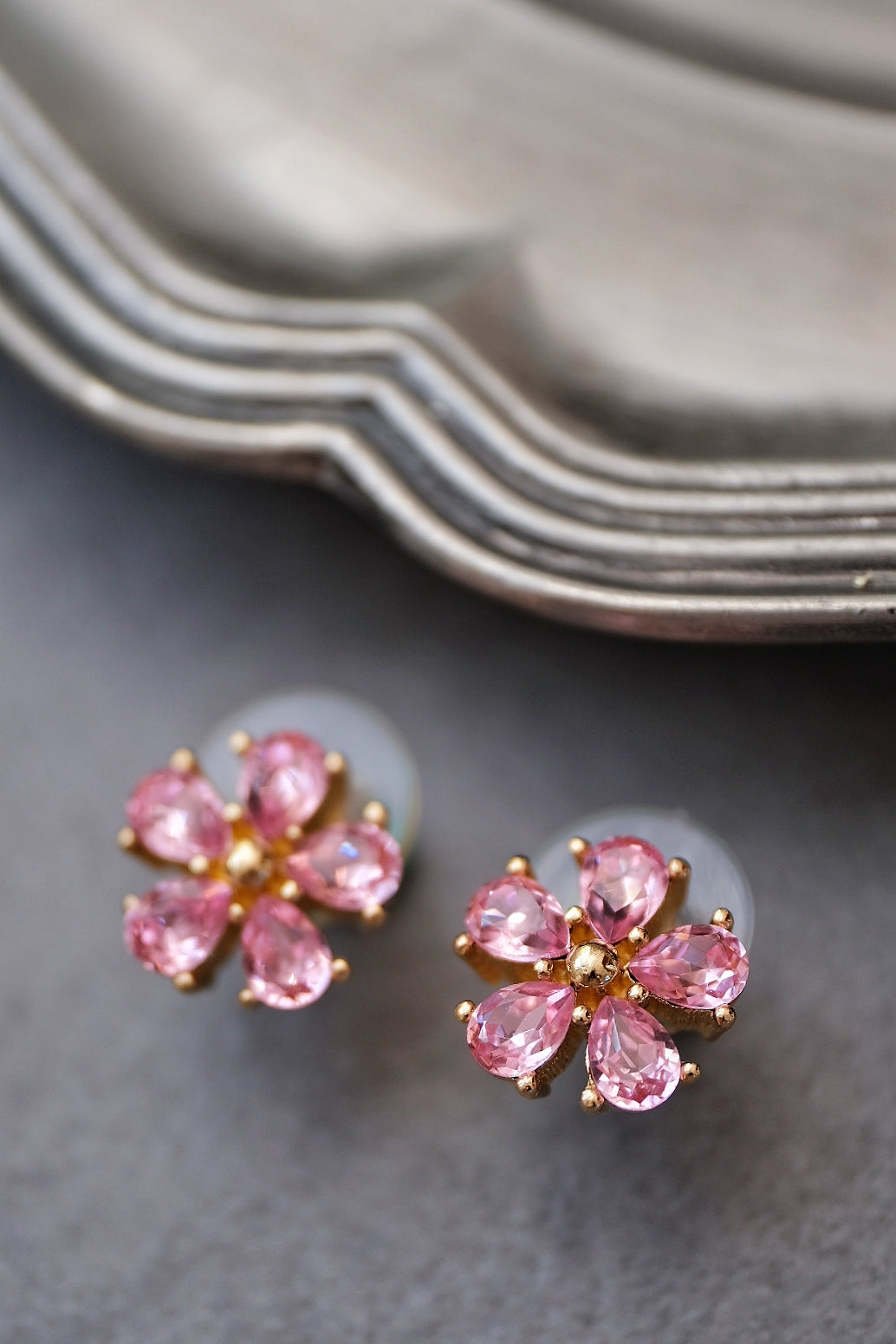 Christian Dior Bookpiece Pink Sakura Crystal Stud Vintage Earrings