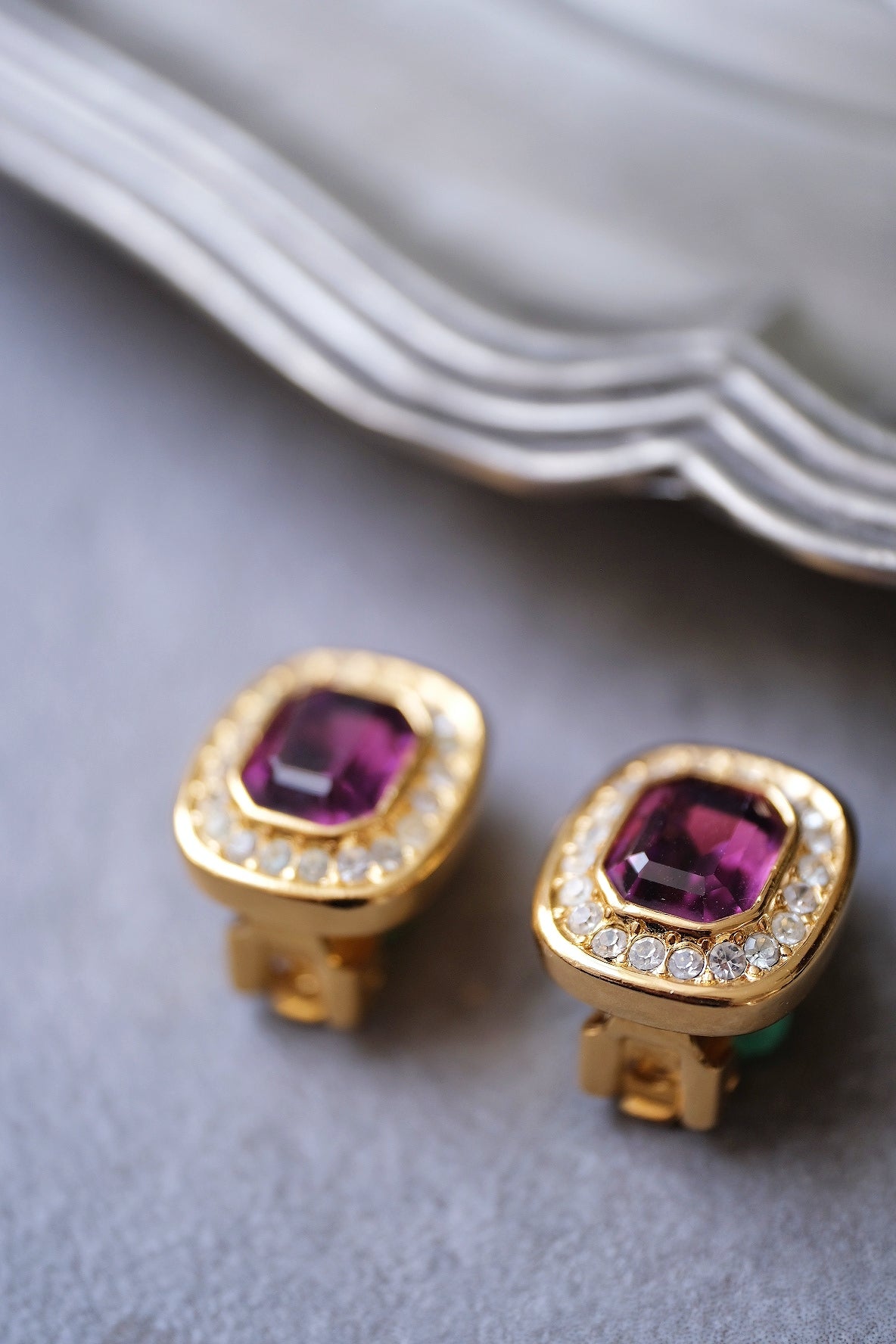Christian Dior Purple Crystal Rhinestone Vintage Ear clips