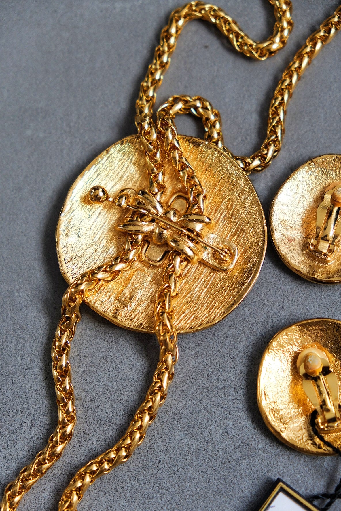Yves Saint Laurent shell necklace and earclips jewelry set