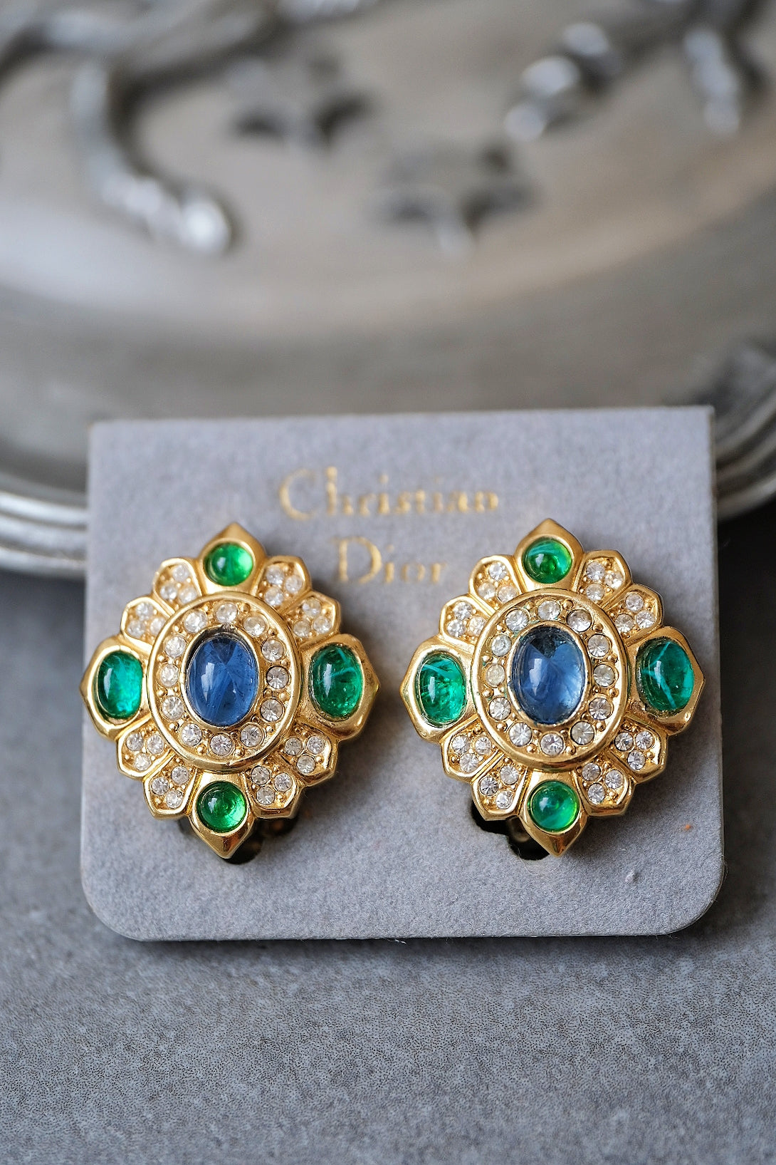 Christian Dior Imitation Emerald earclips vintage earrings