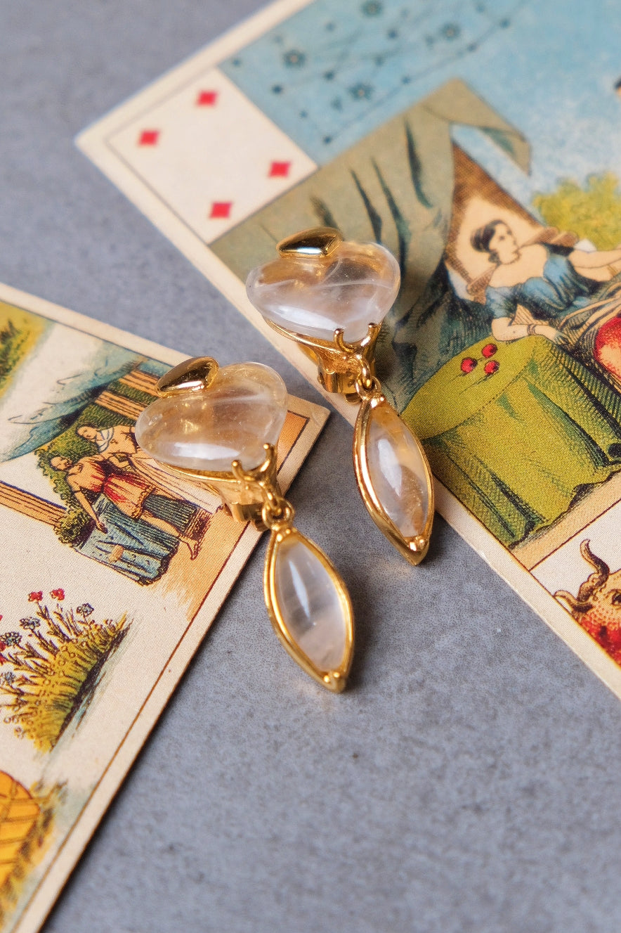 Yves Saint Laurent YSL vintage rock crystal heart Earclips