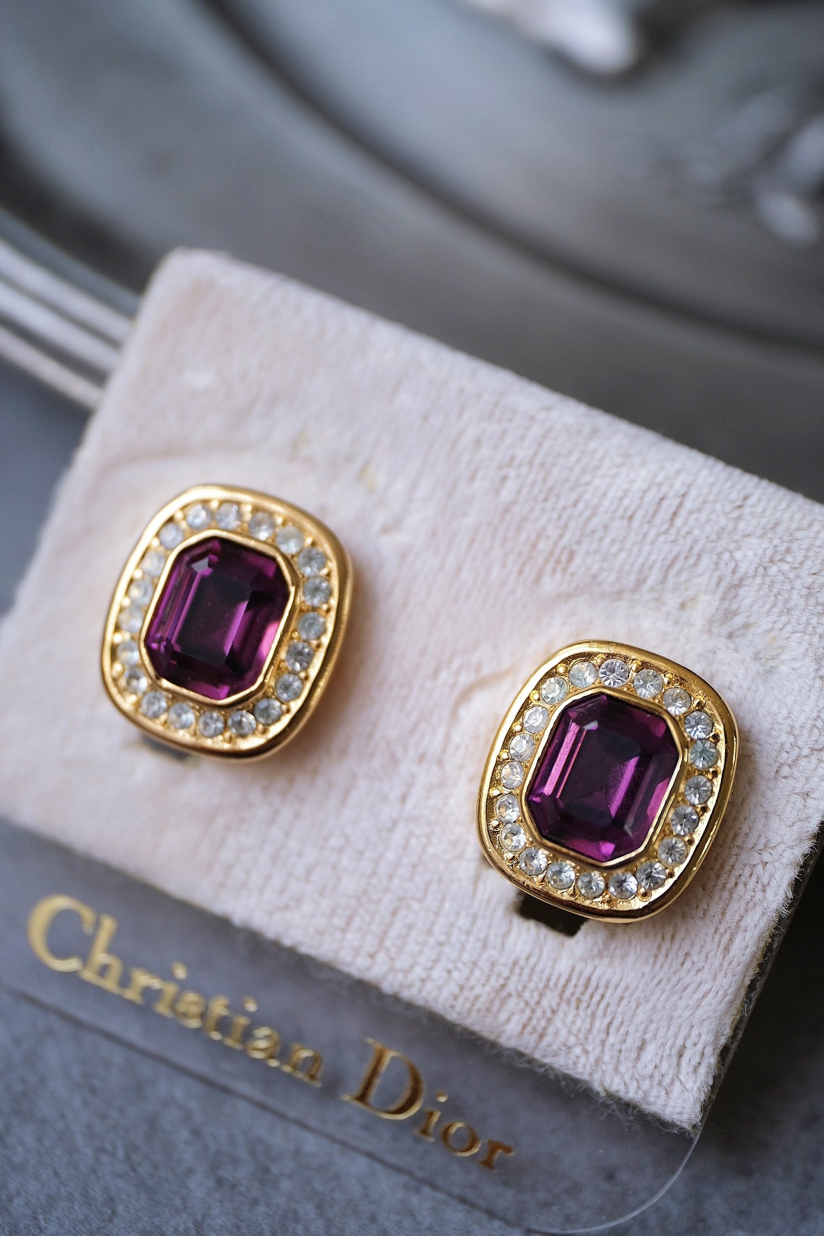 Christian Dior Purple Crystal Rhinestone Vintage Ear clips