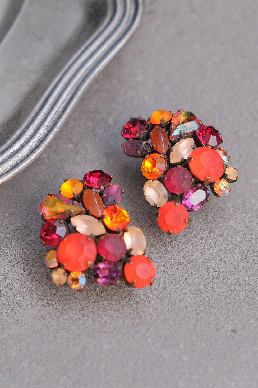 1970s Crystal Autumn Glow Vintage Clip-On Earrings