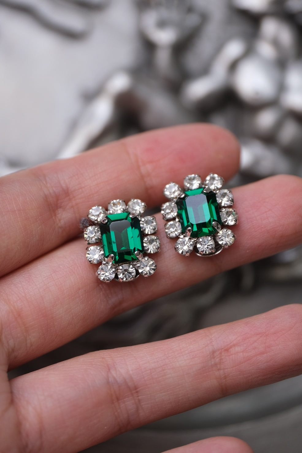 Christian Dior Year 1966 Imitation Emerald crystal Vintage Earclips