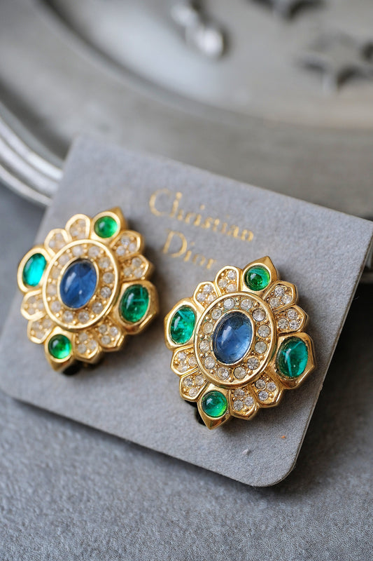 Christian Dior Imitation Emerald earclips vintage earrings