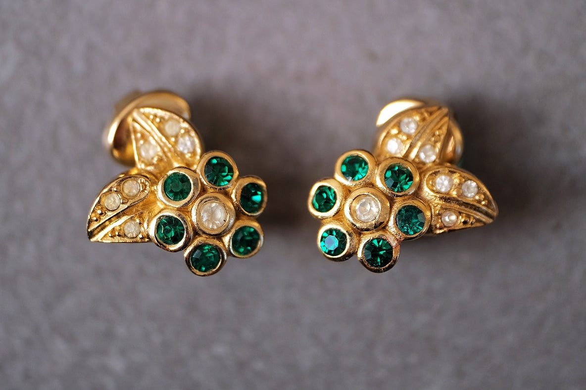 Christian Dior green flower Vintage Ear clips