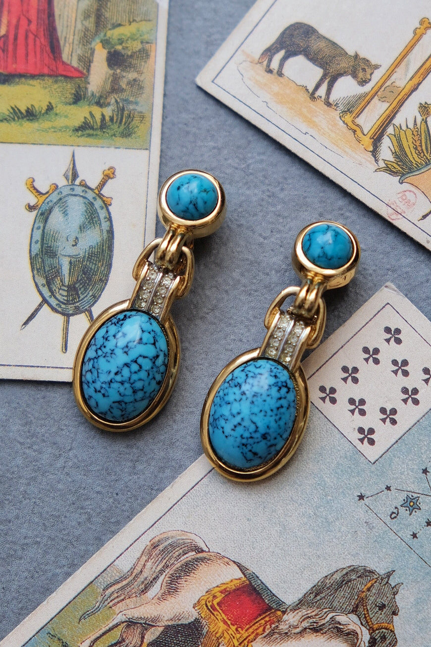 Lanvin Germany Imitation Turqoise glass earclips Vintage Earrings