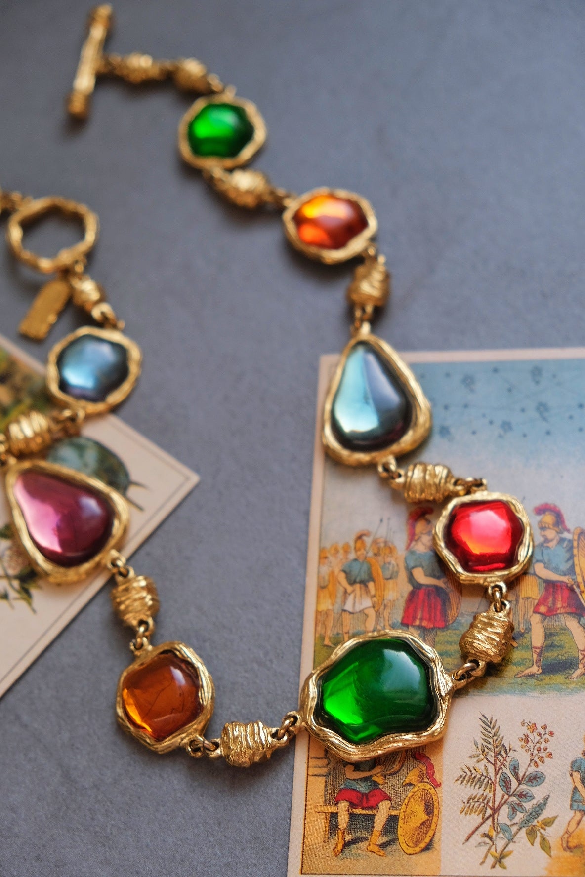 Charles Jourdan rainbow cabochon chocker necklace French Vintage necklace