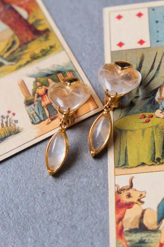 Yves Saint Laurent YSL vintage rock crystal heart Earclips