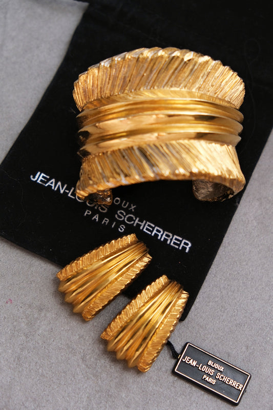 JEAN LOUIS SCHERRER Vintage massive size ribbon bracelet/earclips jewelry set
