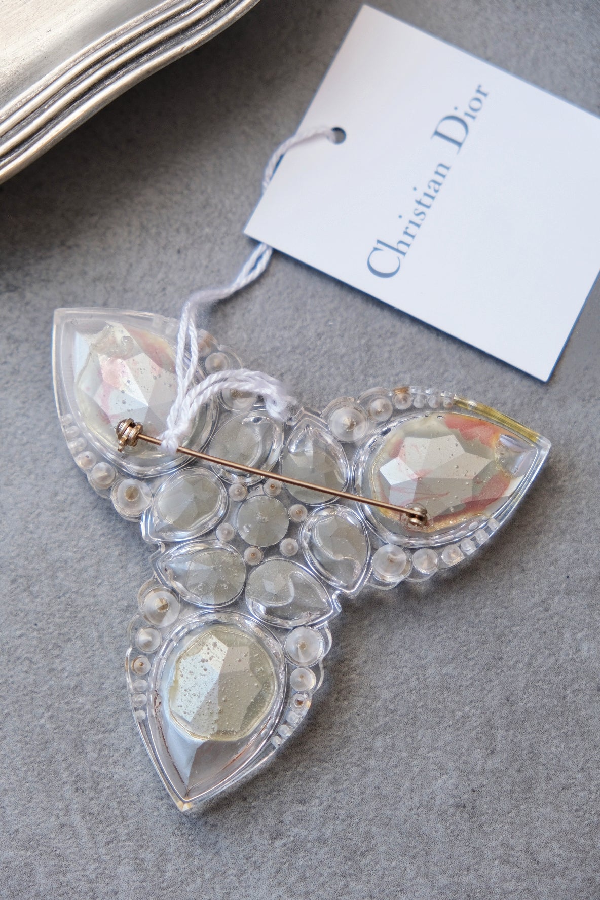 Christian Dior Vintage SS 2004 by John Galliano Clear Crystal Rhinestone Dior Insignia Brooch Pin