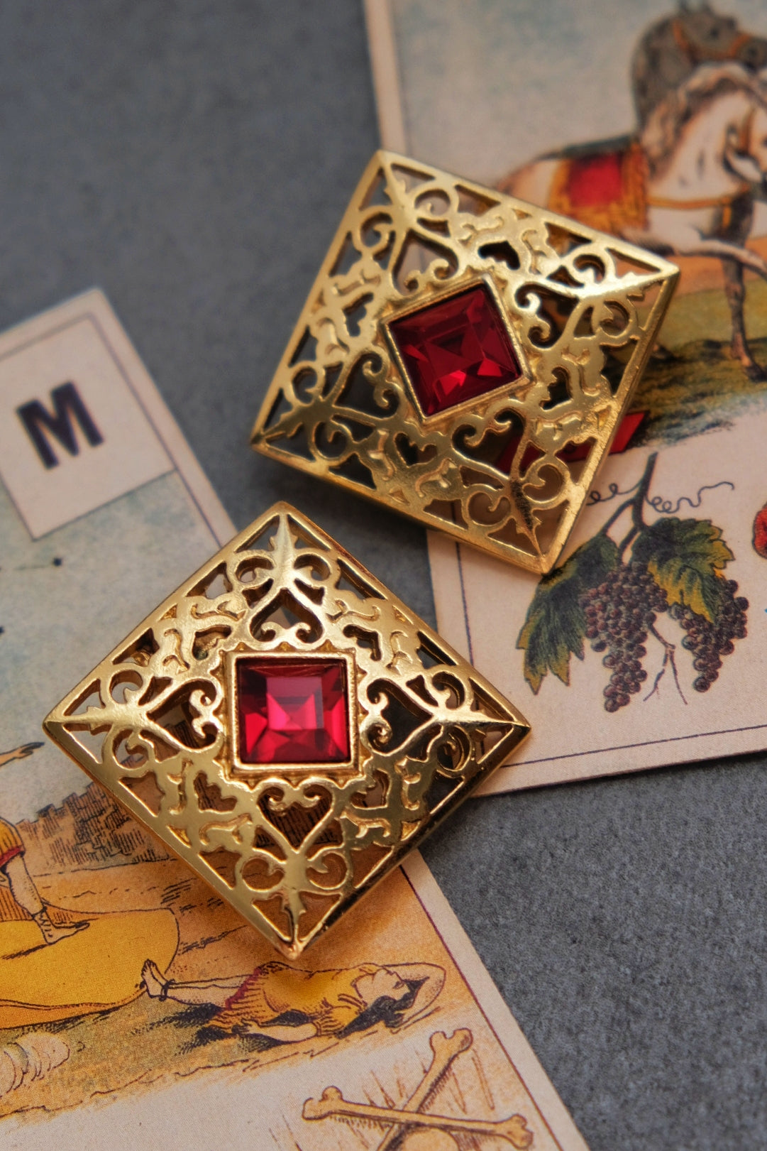Yves Saint Laurent YSL vintage church window heart Earclips