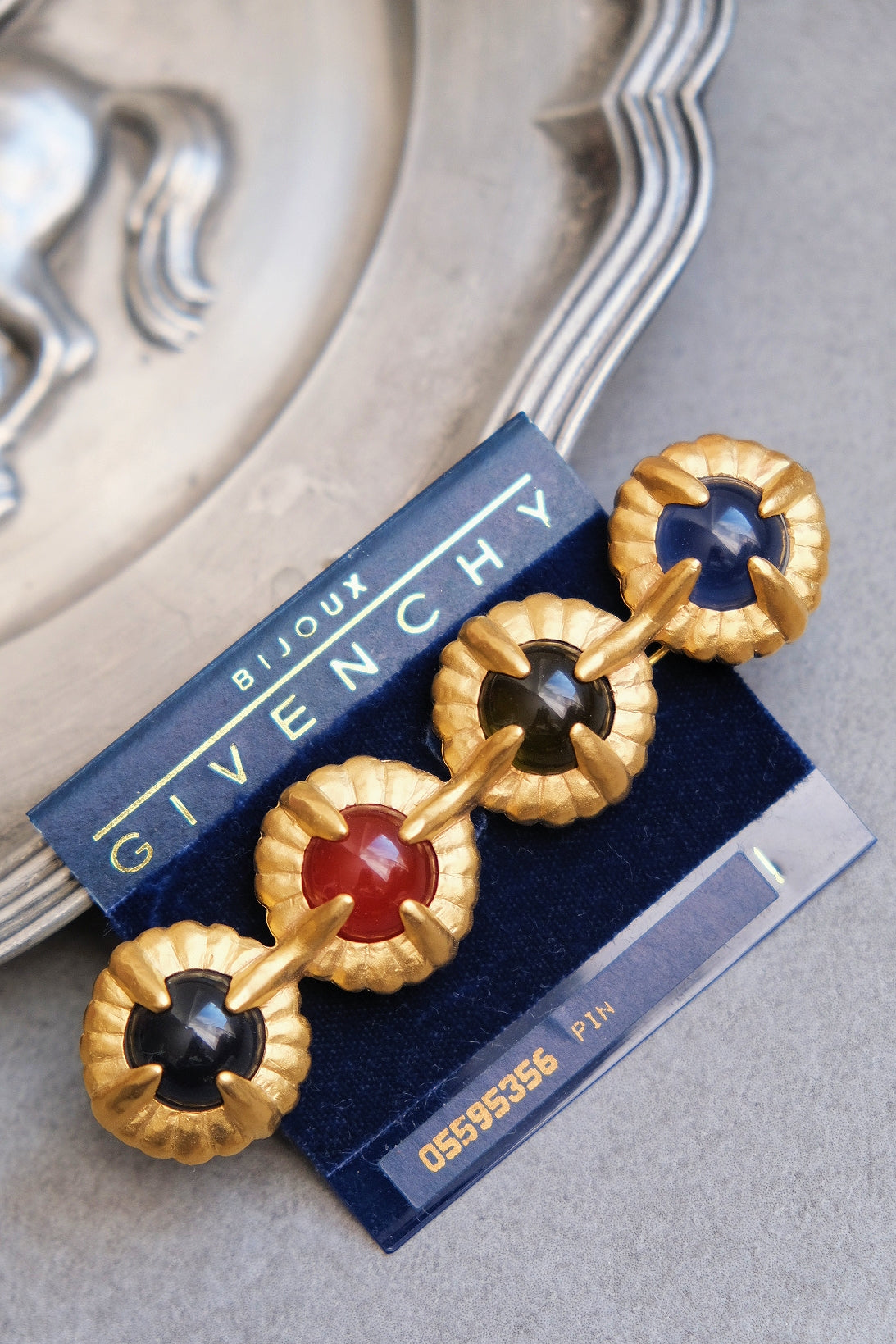 Vintage Givenchy rainbow cabochon brooch French Designer Pin