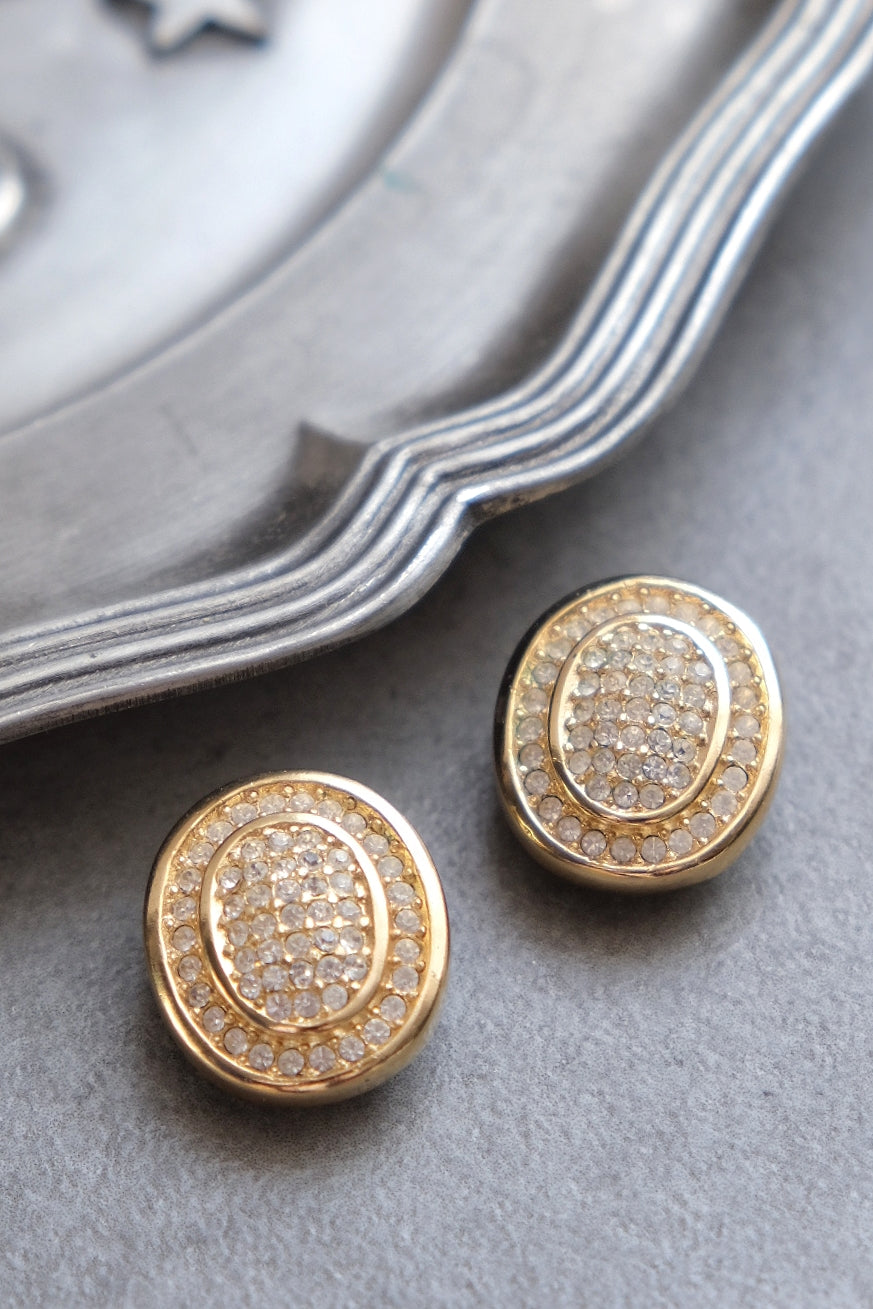 Christian Dior Crystal oval shape earclips vintage earrings