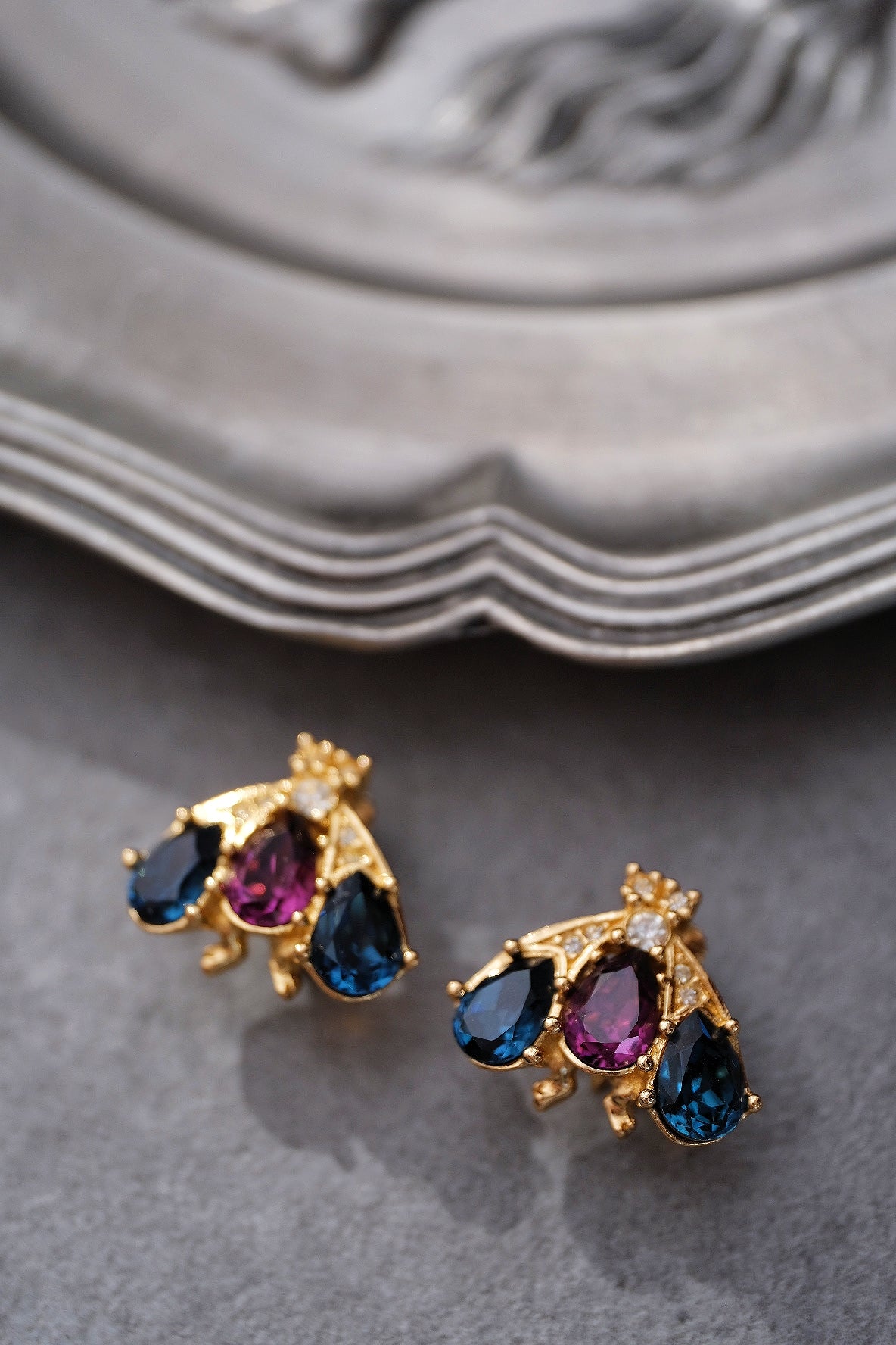Christian Dior Bookpiece Bumble Bee Crystal Stud Earrings Vintage Earclips