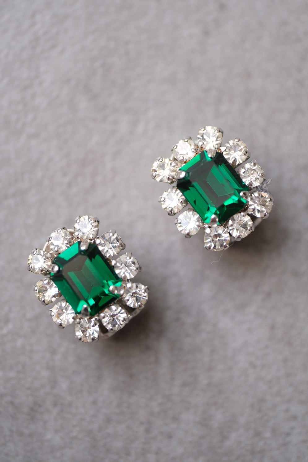 Christian Dior Year 1966 Imitation Emerald crystal Vintage Earclips