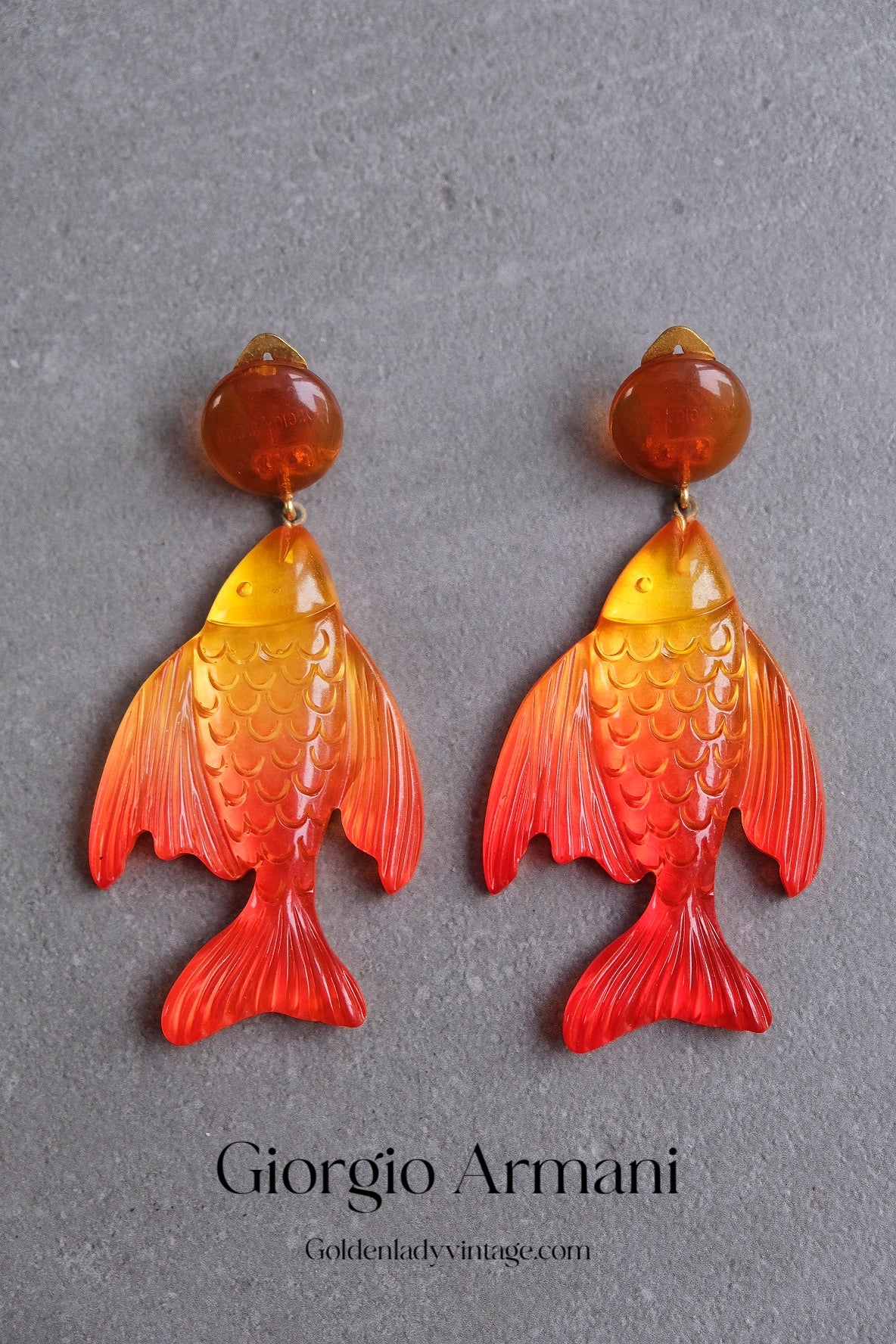 GIORGIO ARMANI Massive Goldfish Fun Ear Clips Chunky Ear Clips Vintage Earrings Holiday Earrings