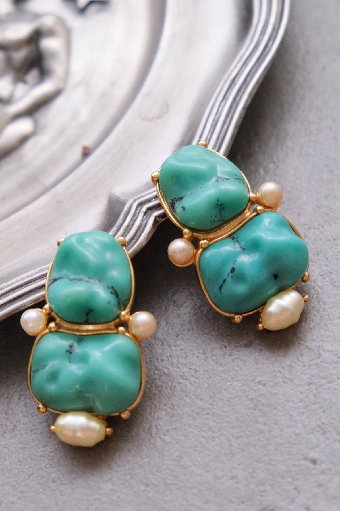 Yves Saint Laurent Bookpiece Turqoise Cabochon Earclips
