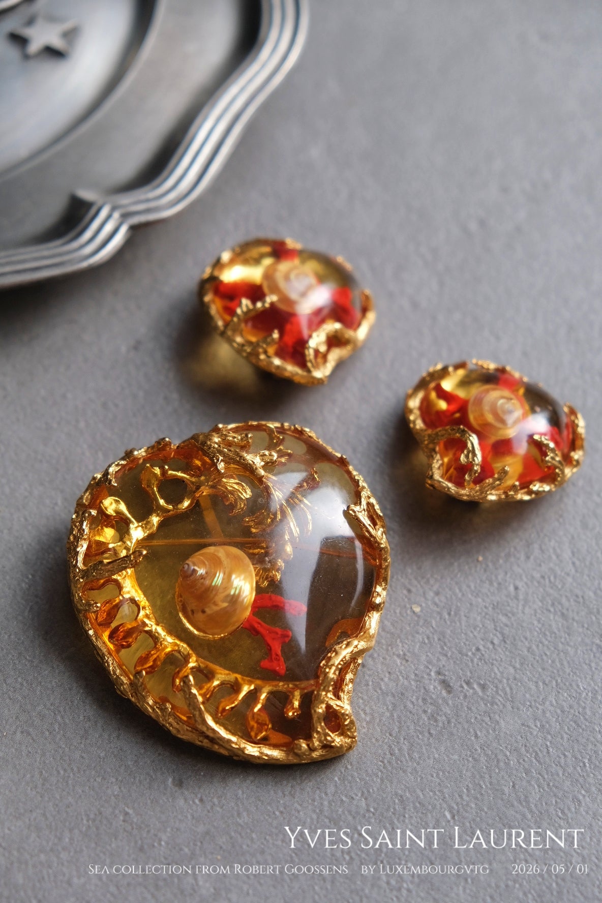 Yves Saint Laurent Vintage massive size heart brooch/earclips jewelry set