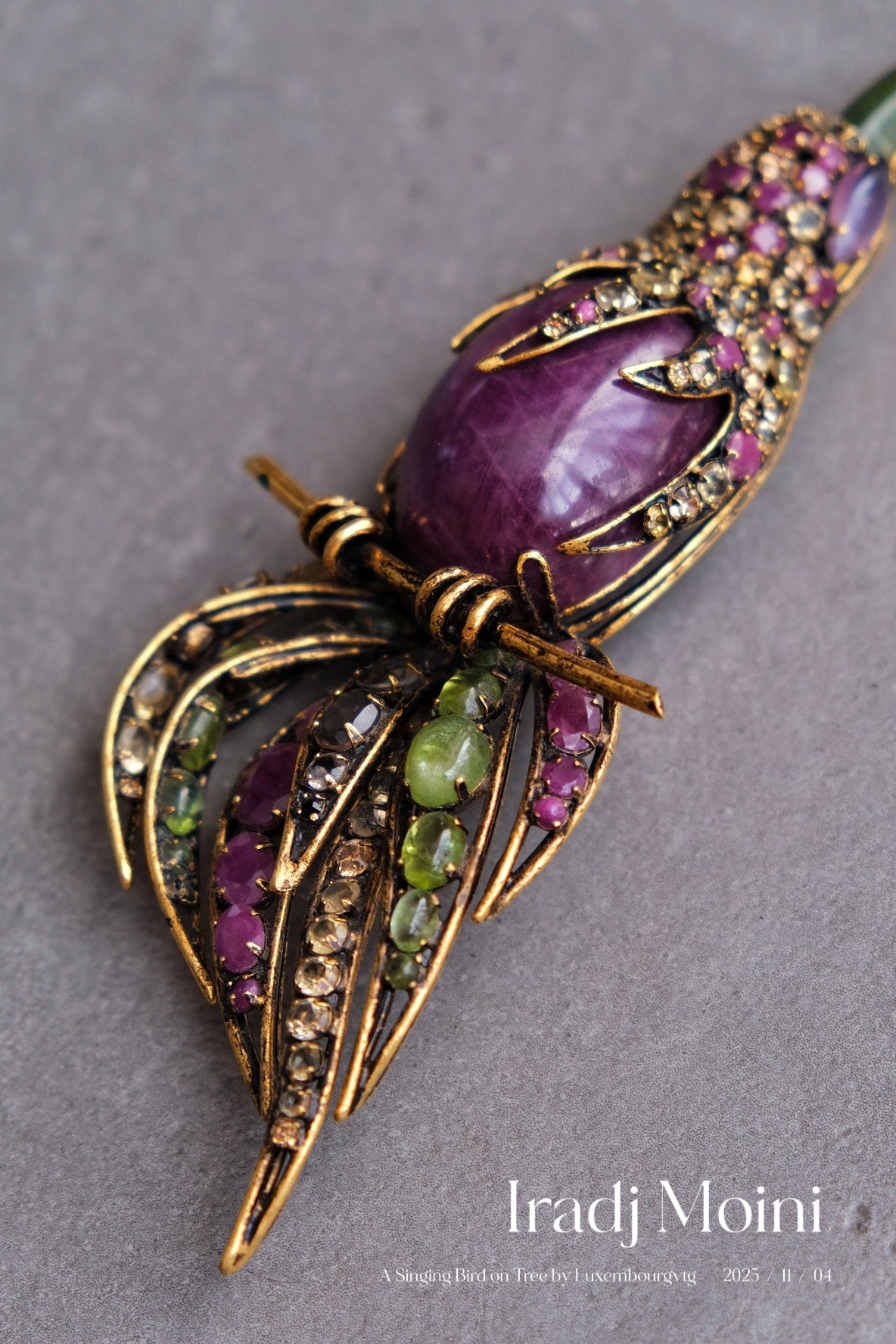 IRADJ MOINI massive size Vintage Brooch natural stone Bird Vintage pin