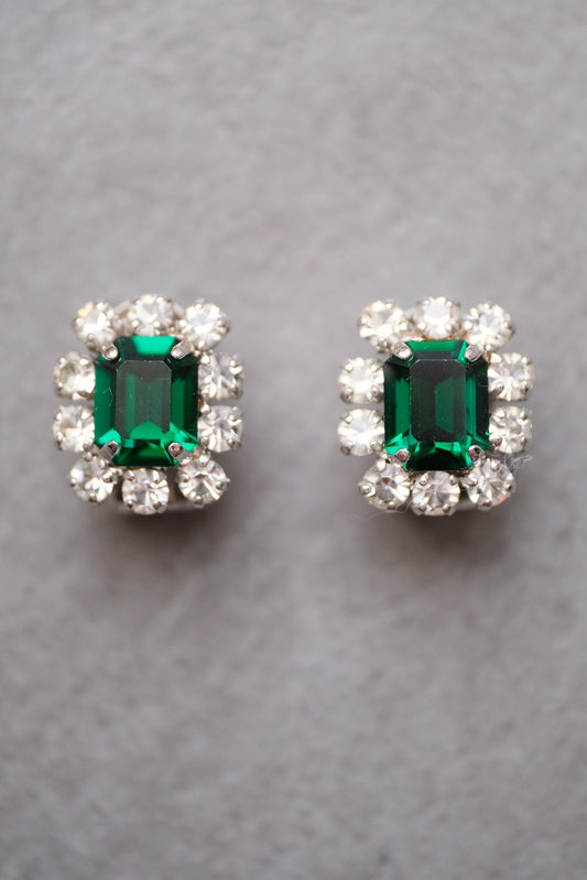 Christian Dior Year 1966 Imitation Emerald crystal Vintage Earclips