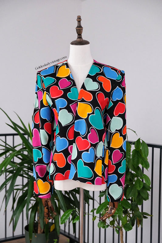 YVES SAINT LAURENT Vintage Heart Printed Blazer Open Jacket