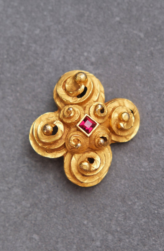 LANVIN Ruby rhinestone Brooch French Vintage pin Vintage Brooch