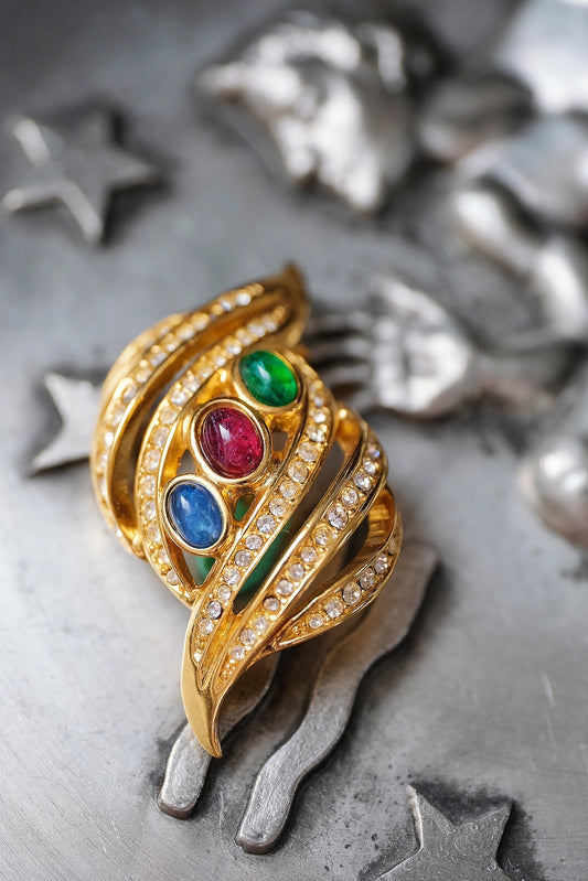 Christian Dior Gripoix Cabochon Crystal Vintage Openwork brooch