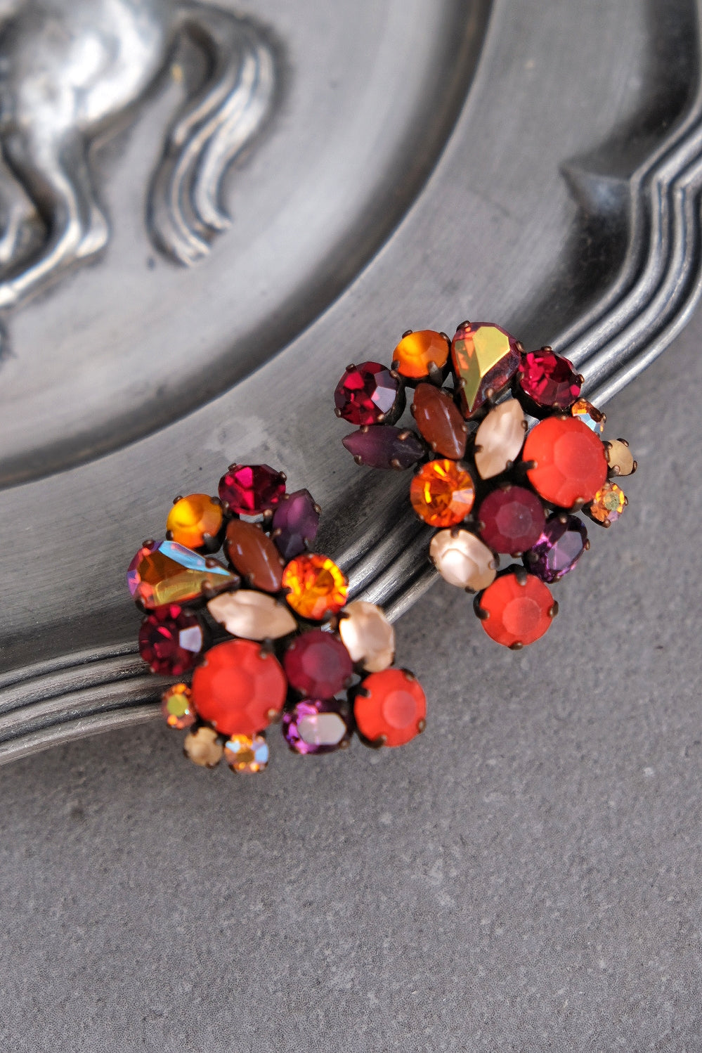 1970s Crystal Autumn Glow Vintage Clip-On Earrings