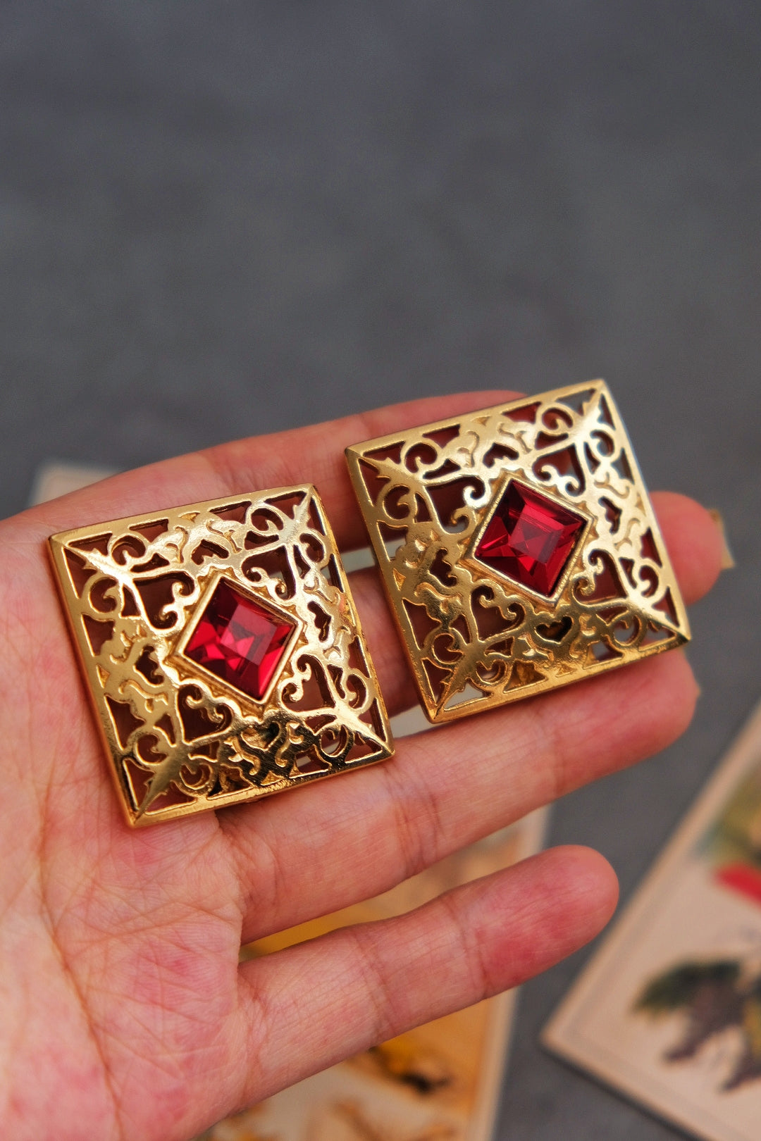 Yves Saint Laurent YSL vintage church window heart Earclips